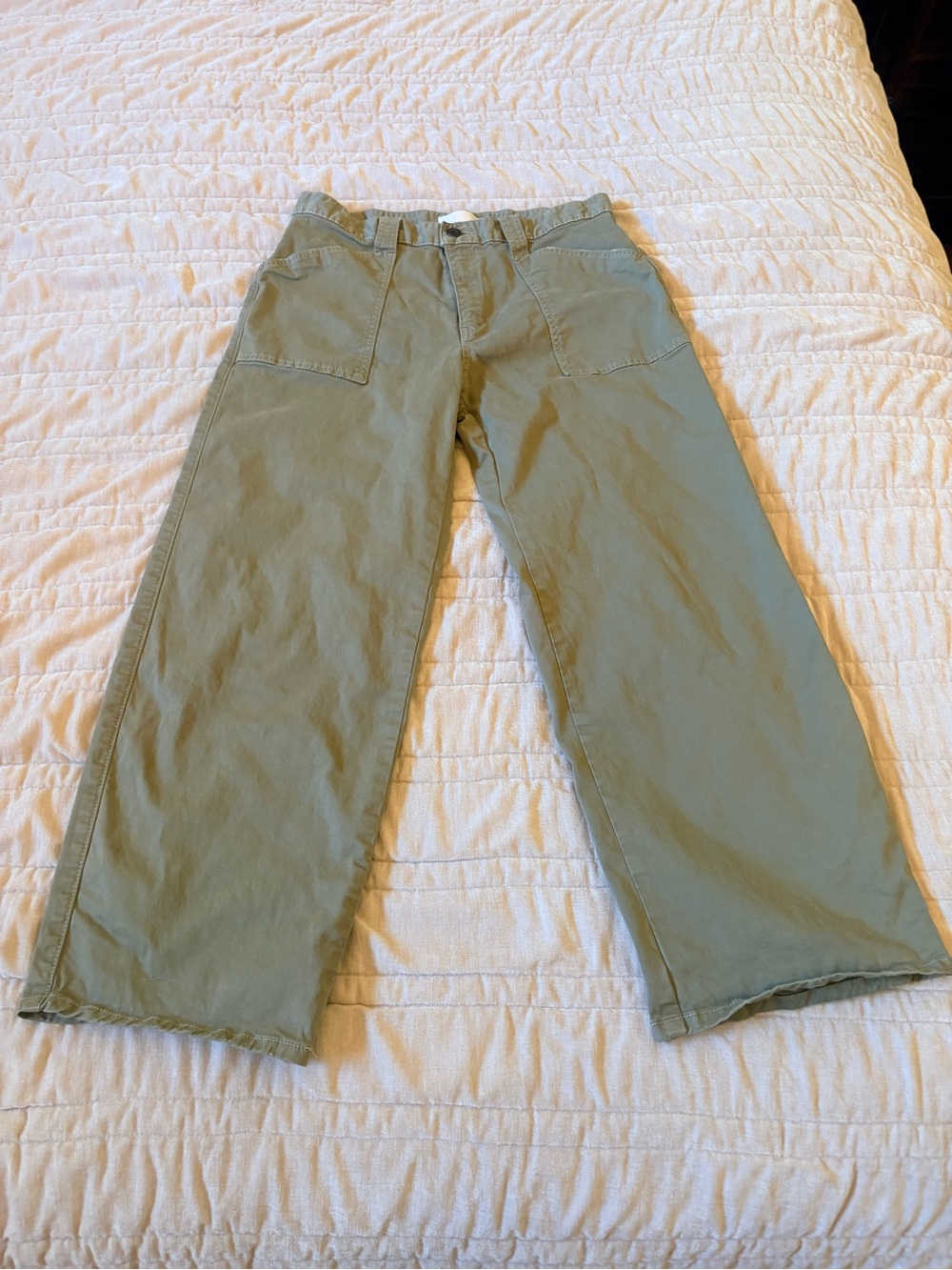 Moussy Olive Green Wide-Leg Cotton Chinos